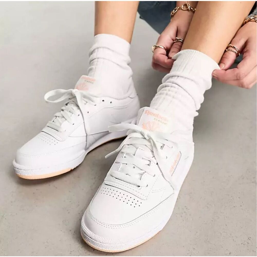 Reebok Club C 85 Sneakers White with Peach Detail Size 8.5